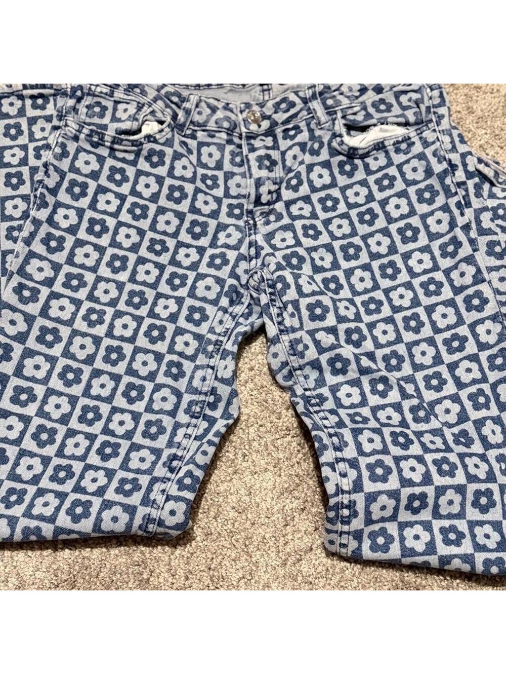 DIVIDED Blue Floral Pattern Skinny Jeans Size US 10